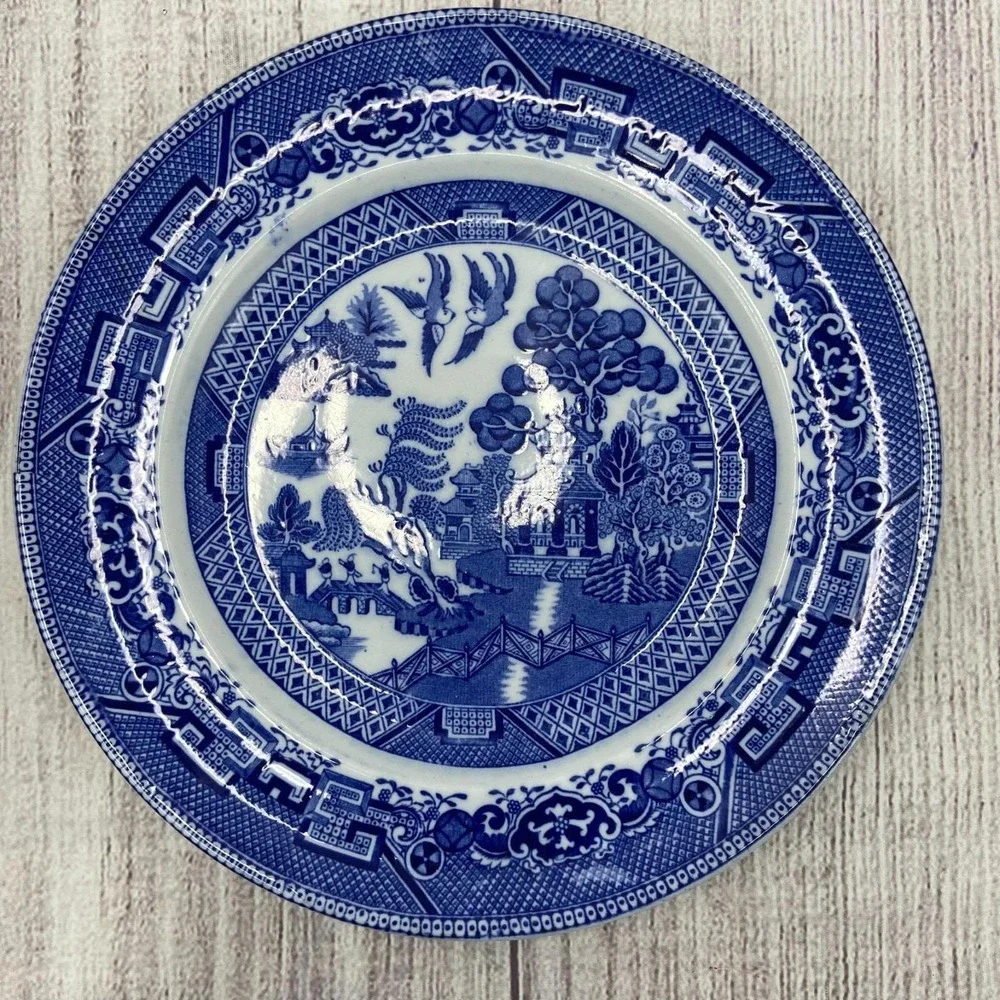 Grimwades England Ye Olde Willow Dinner Plate 10-1/8" Traditional Blue & White - Picture 4 of 7